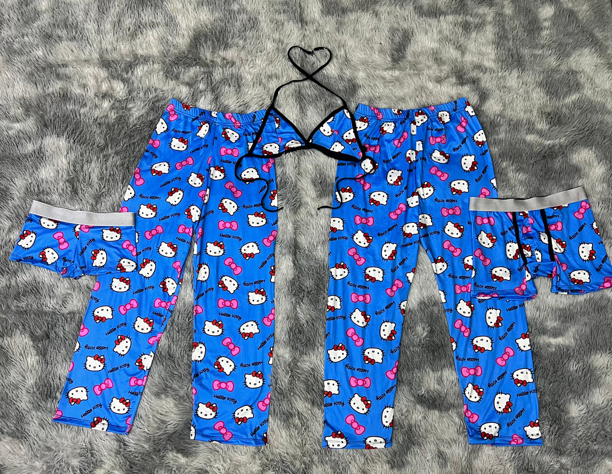 Hello Kitty Rosa Moño Azul Pijama De 5 Piezas