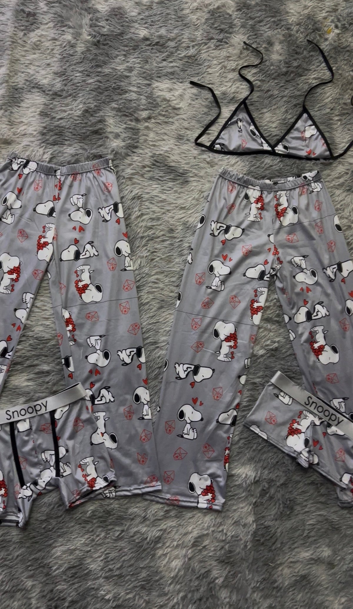 Snoopy Gris Valentines Pijama De 5 Piezas