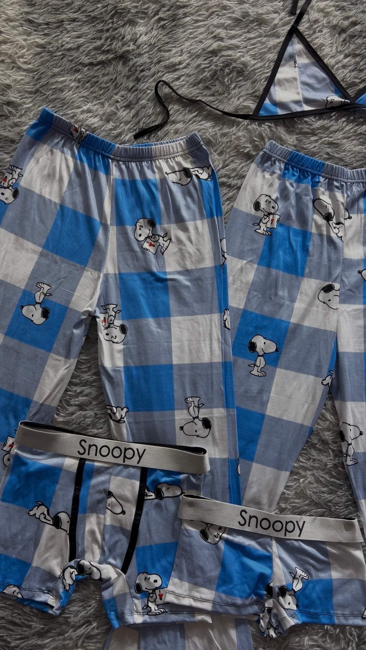 Snoopy Cuadros Azules Pijama De 5 Piezas