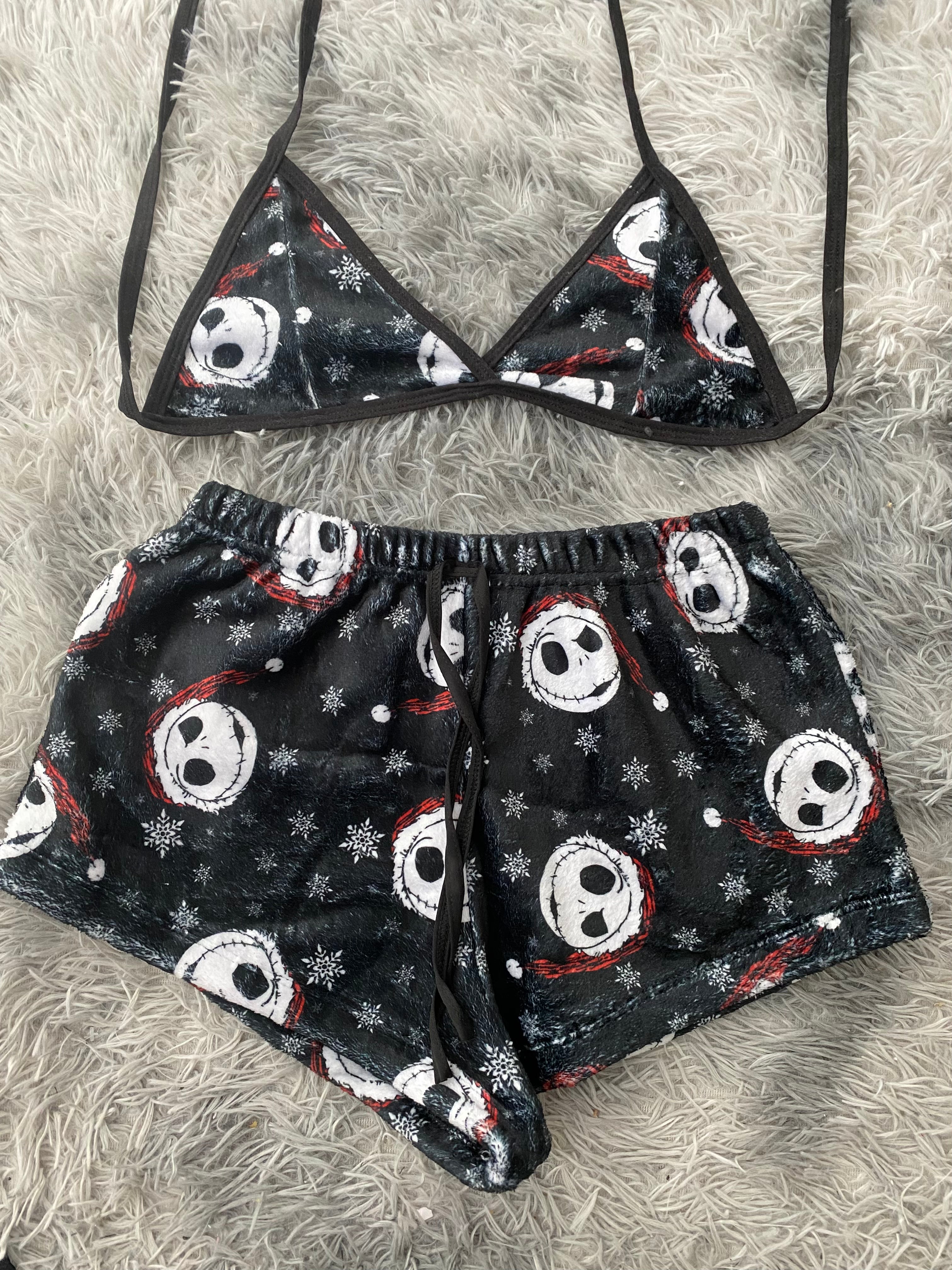 Jack y copos de nieve fondo negro Top Con Short Afelpado