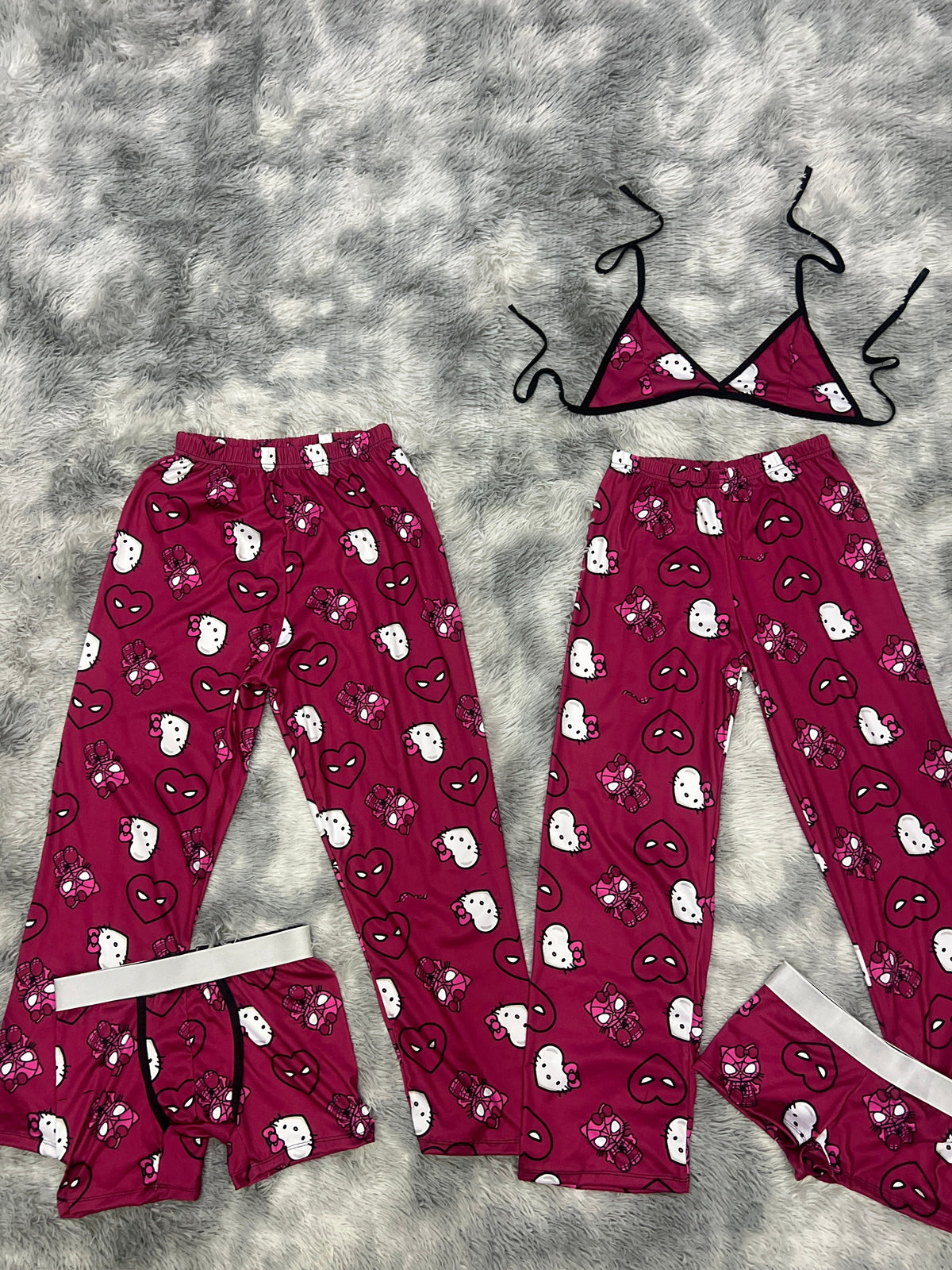 Spider Kitty Color Vino Pijama De 5 Piezas
