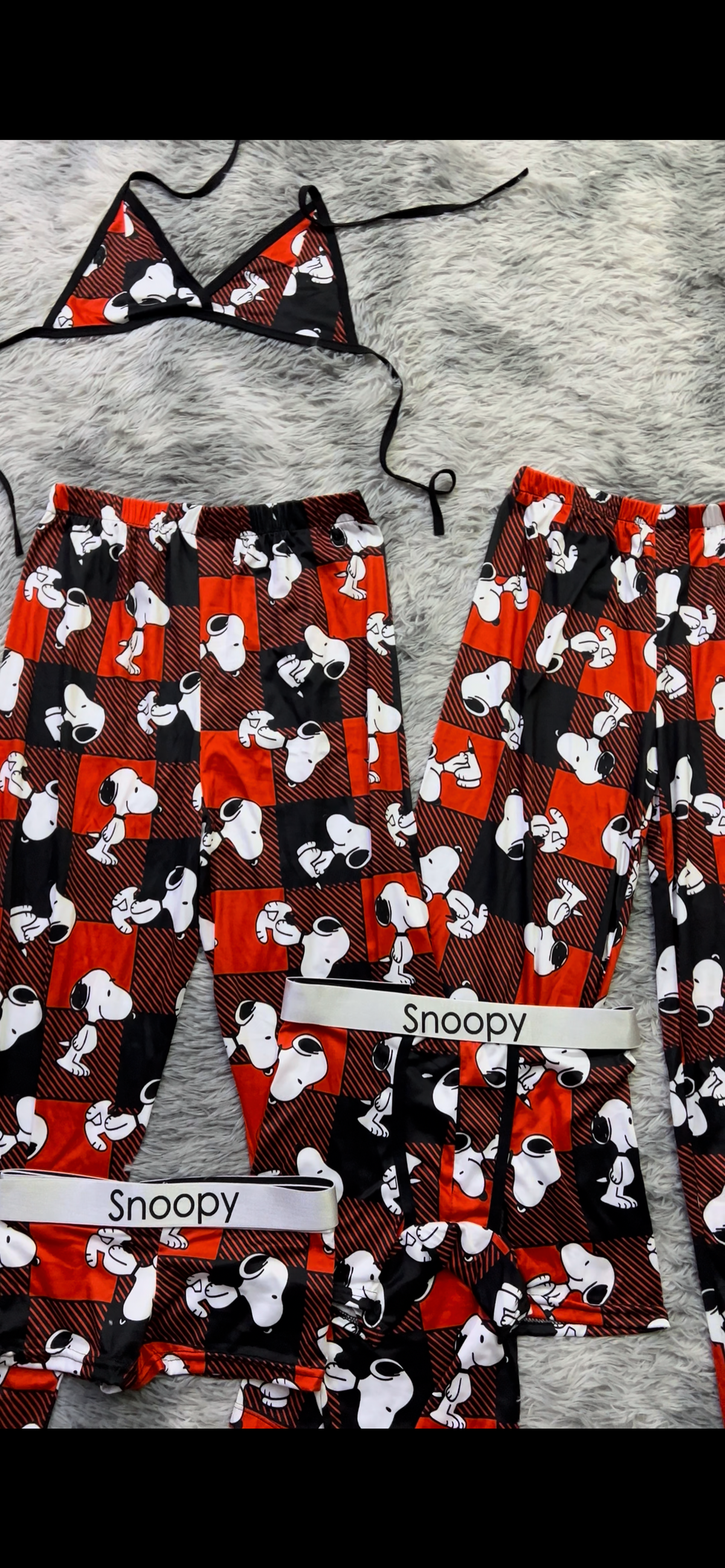 Snoopy Rojo Cuadros Pijama De 5 Piezas