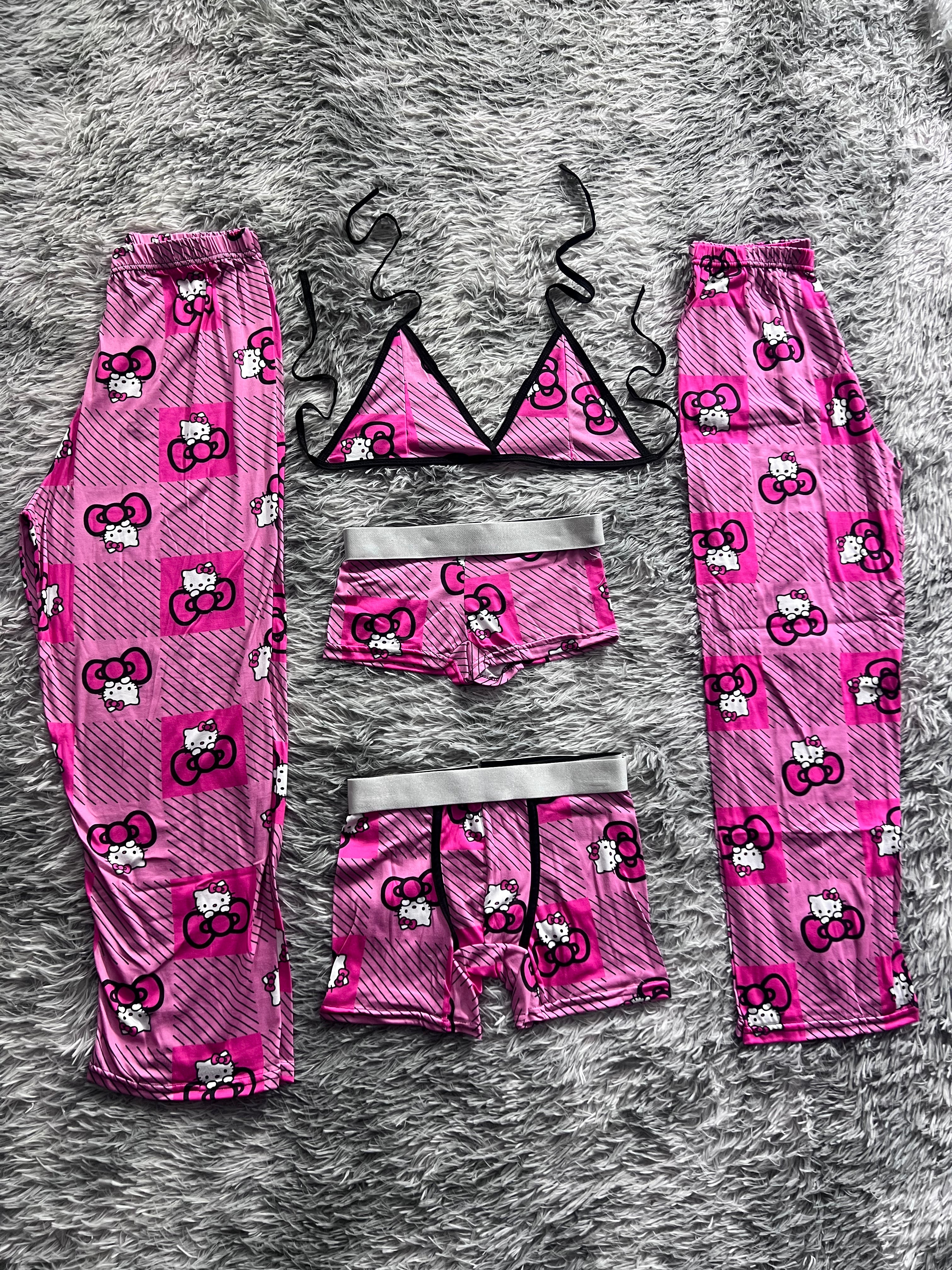 Hello Kitty Cuadros Rayados Pijama De 5 Piezas
