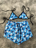 Stitch Flores Fondo Azul Top Con Short Brush
