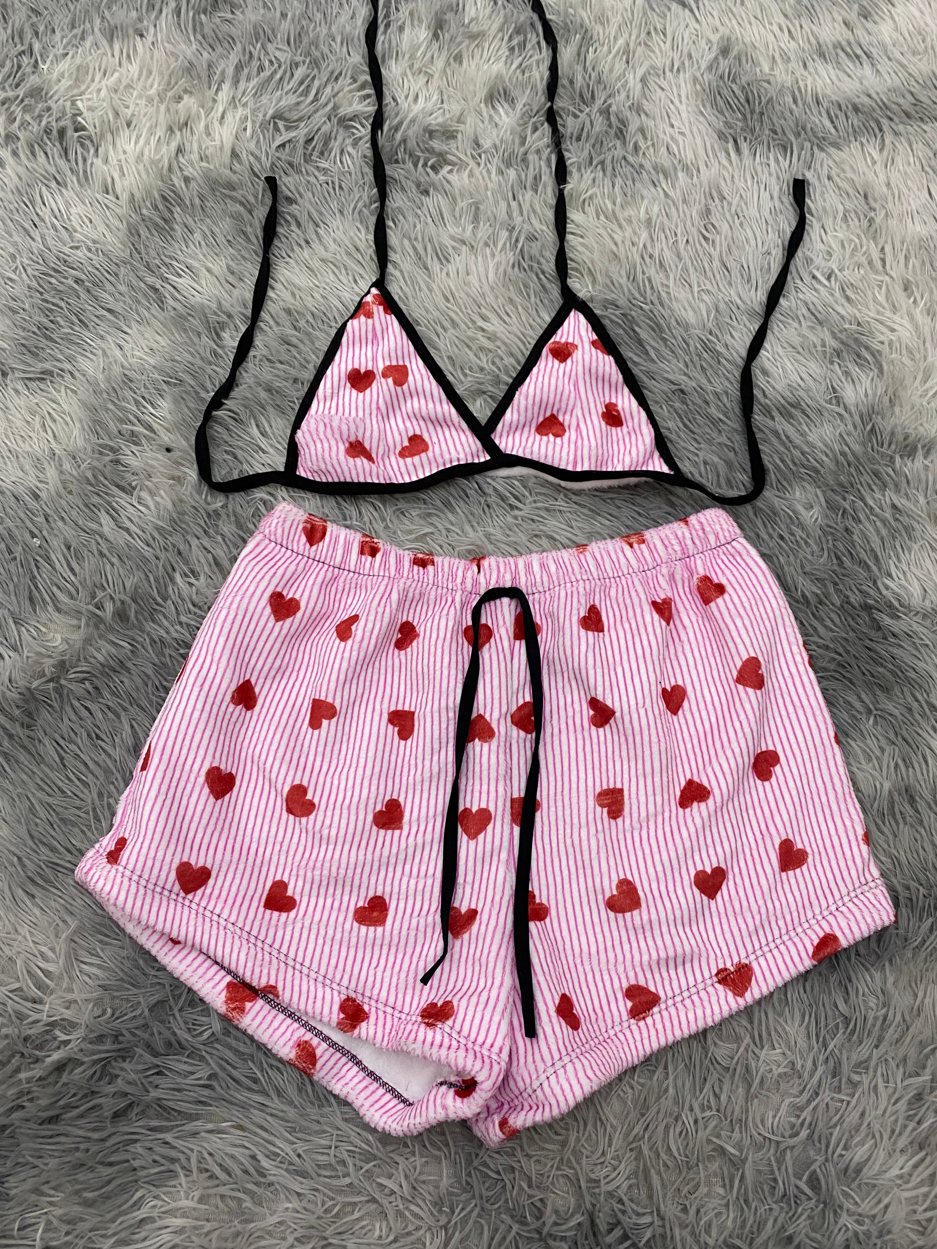 Corazones Y Rayas Top Con Short Afelpado