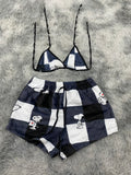 Snoopy Cuadros Negros Y Blancos Top Con Short Afelpado