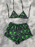 Hierba Fondo Negro Top Con Short Afelpado