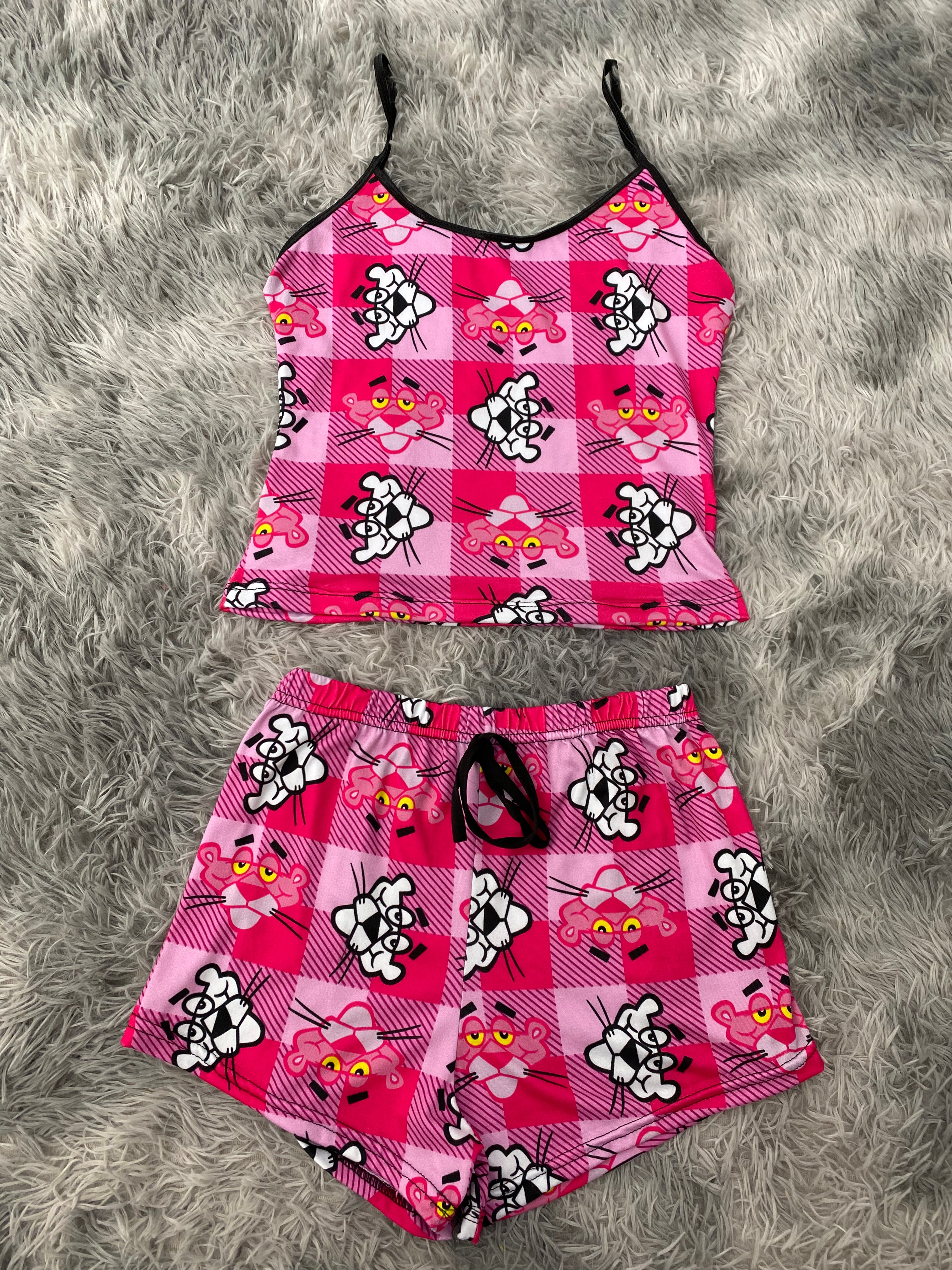 Pantera Rosa Cuadros Blusa Con Short