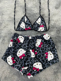 Hello Kitty Animal Print Gris Top Con Short Afelpado