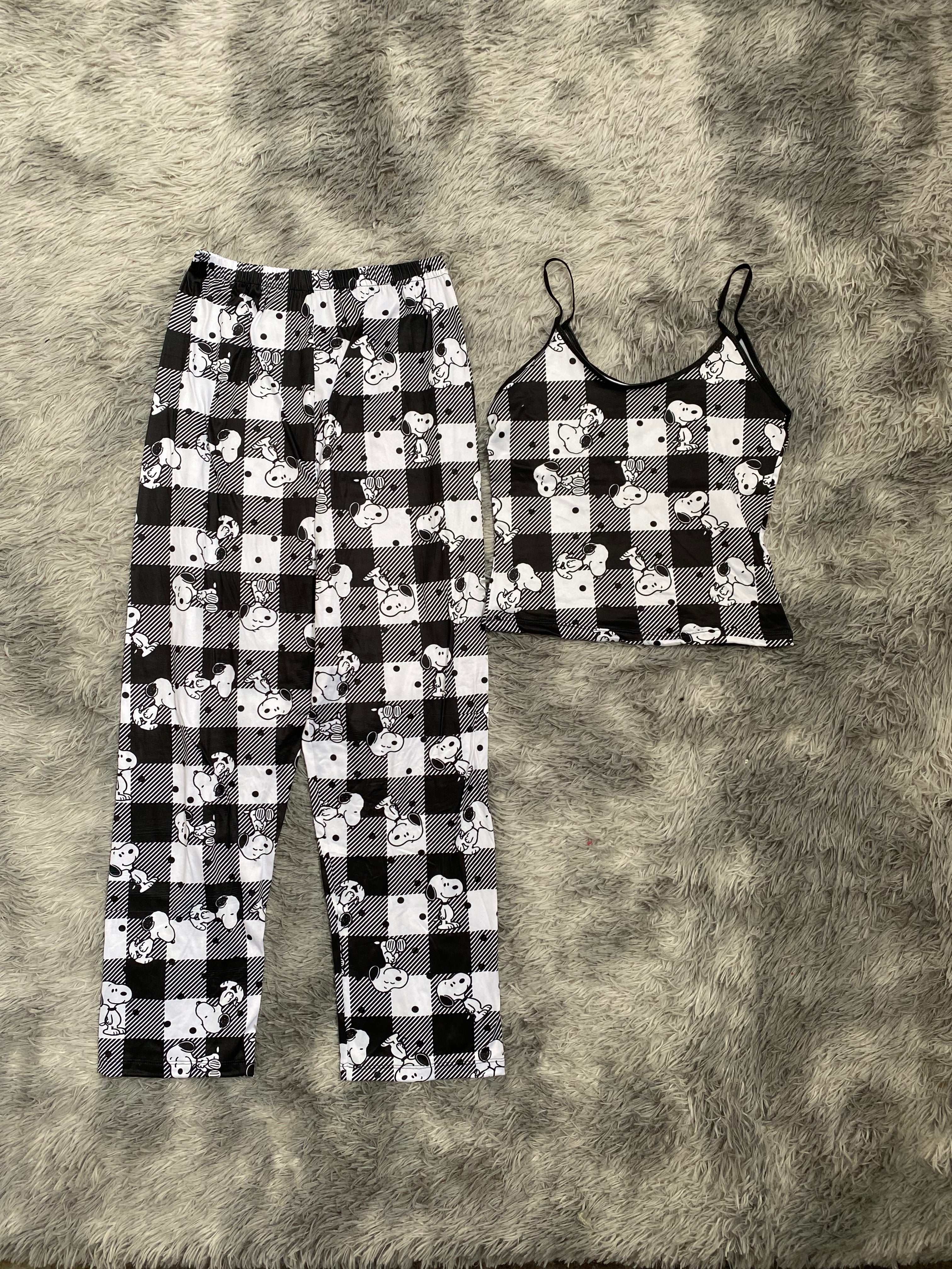 Snoopy Cuadros Rayados Blusa Con Pantalón