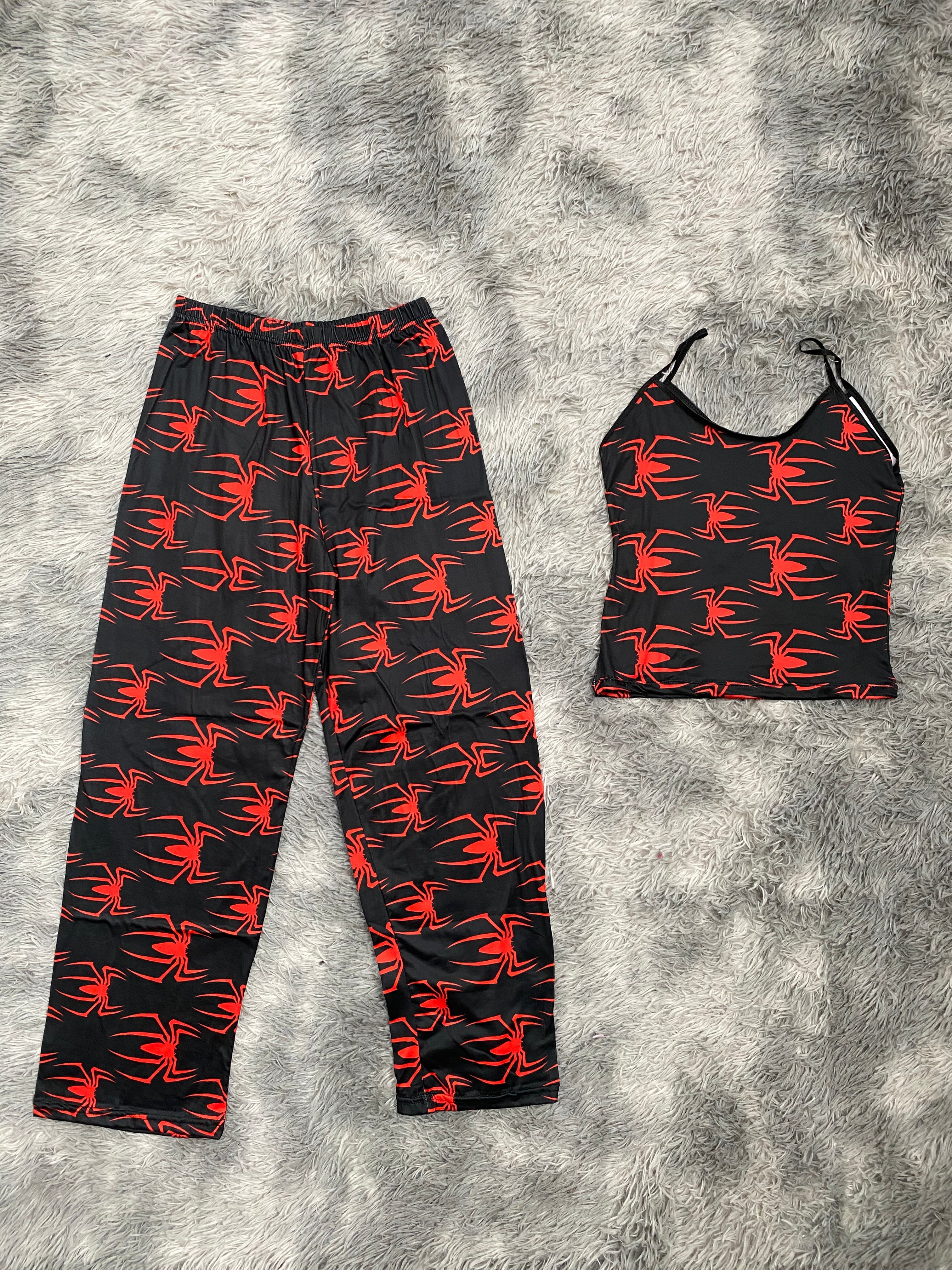 Arañas rojas fondo negro Blusa Con Pantalón Pijama De Dama