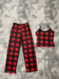 Cuadros Rojos Y Negros Blusa Con Pantalón