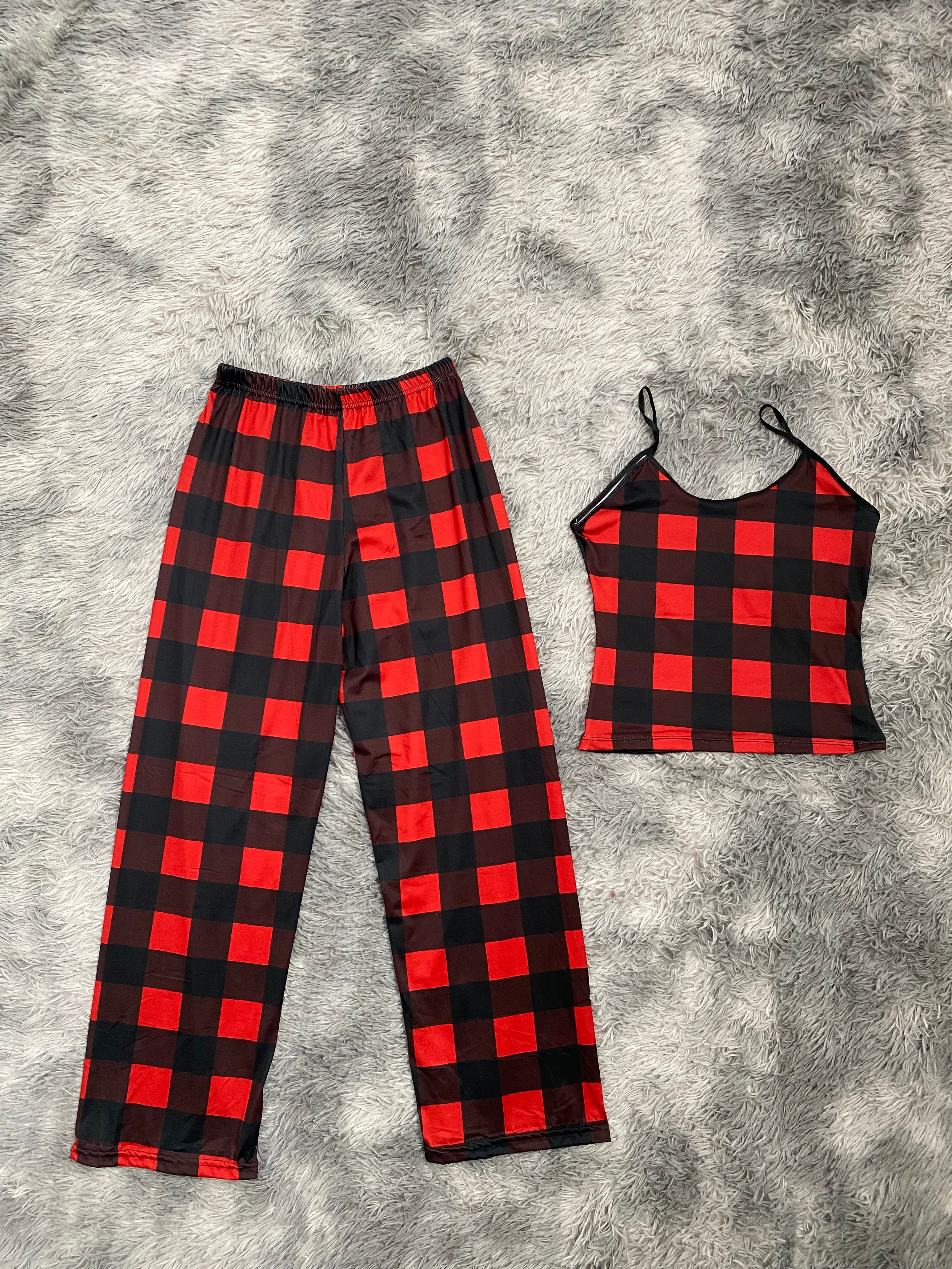 Cuadros Rojos Y Negros Blusa Con Pantalón