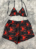 Arañas rojas fondo negro Top Con Short Unitalla De Brush