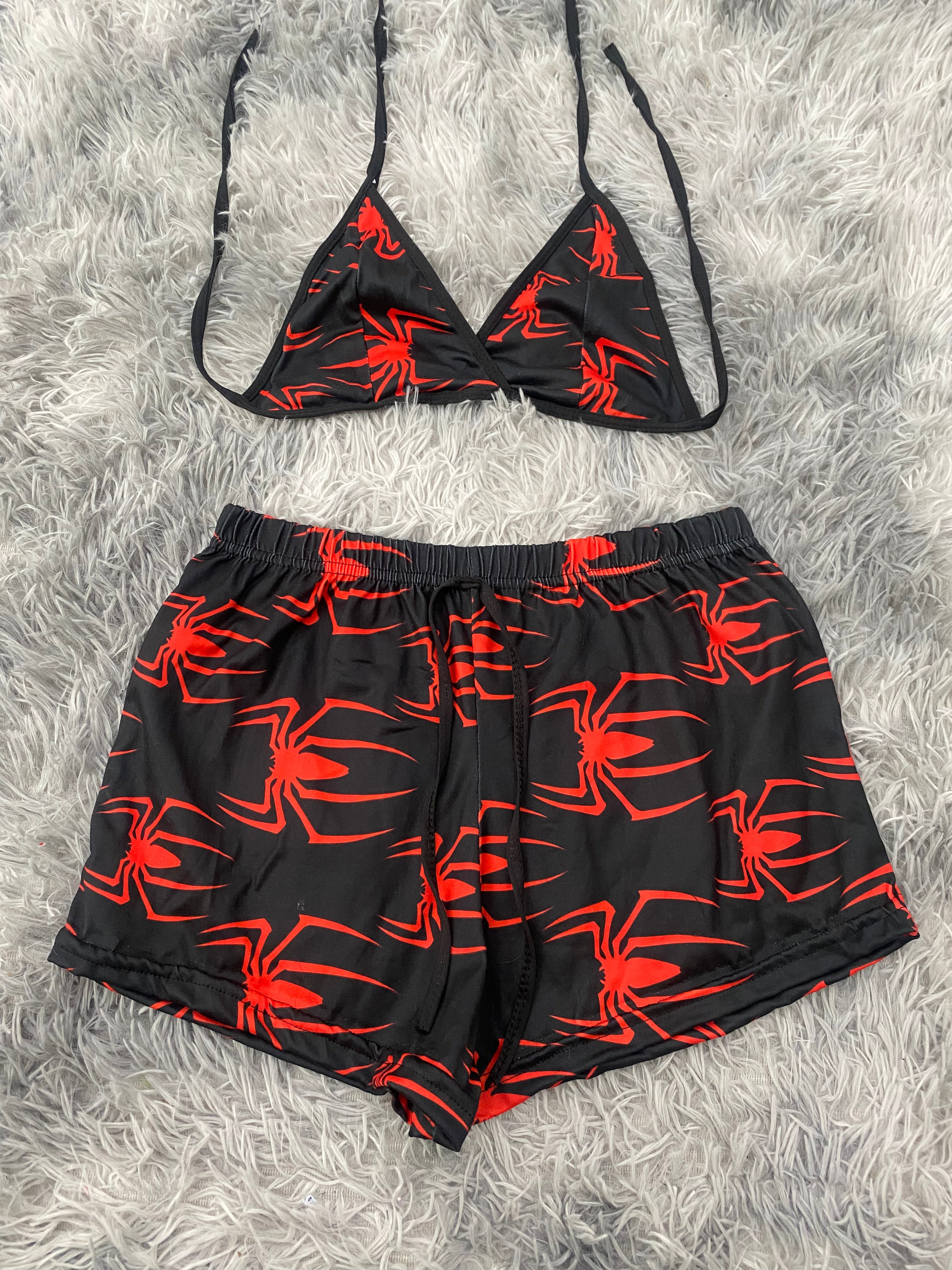 Arañas rojas fondo negro Top Con Short Unitalla De Brush