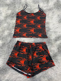 Arañas rojas fondo negro Blusa Con Short