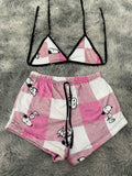 Snoopy Cuadros Rosas Top Con Short Afelpado
