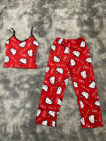 Hello Kitty Moños Fondo Rojo Blusa Con Pantalón