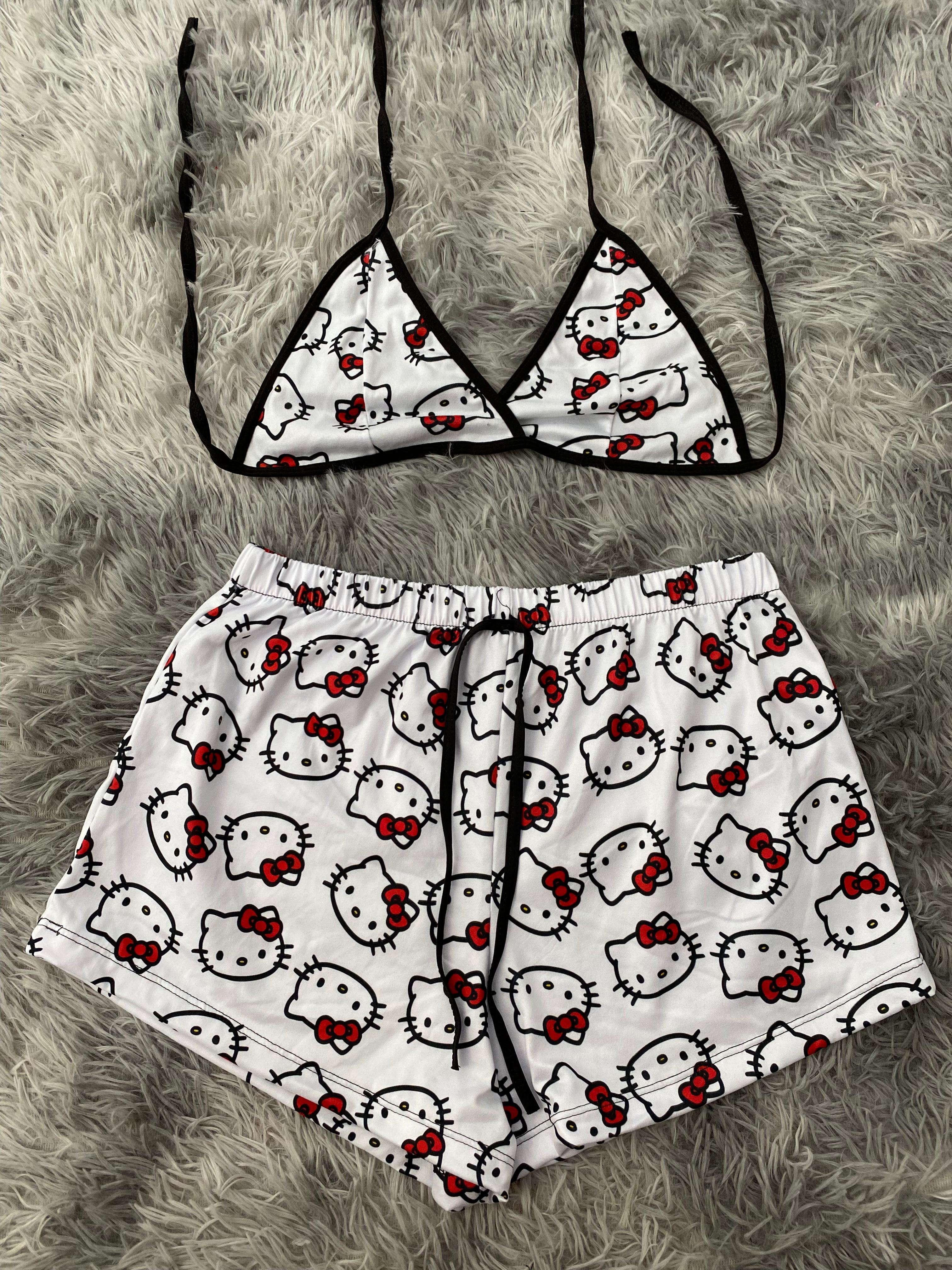 Hello Kitty Caras Fondo Blanco Top Con Short Brush
