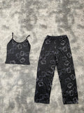 Hello Kitty Contornos Blanco Y Gris Blusa Con Pantalón