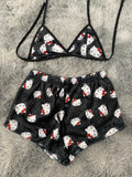 Hello Kitty Caras Fondo Negro Top Con Short Afelpado