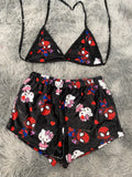 Spider Kitty Fondo Negro Top Con Short Afelpado