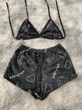 Hello Kitty Letras Blancas Fondo Negro Top Con Short Afelpado
