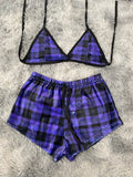 Cuadros Negros Y Morados Top Con Short Afelpado
