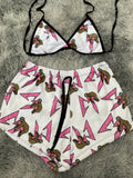 CT Letras Rosas Fondo Blanco Top Con Short Afelpado
