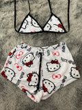 Hello Kitty Caras Y Moños Fondo Blanco Top Con Short Afelpado