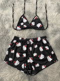 Hello Kitty Caras Fondo Negro Top Con Short Brush