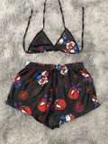Spider Kitty Telarañas Rojas Fondo Negro Top Con Short Brush