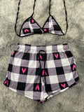 Cuadros Negros Y Grises Con Corazones Top Con Short Brush