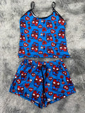 Spider Kitty Fondo Azul Blusa Con Short