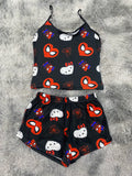 Spider Kitty Corazones Fondo Negro Blusa Con Short