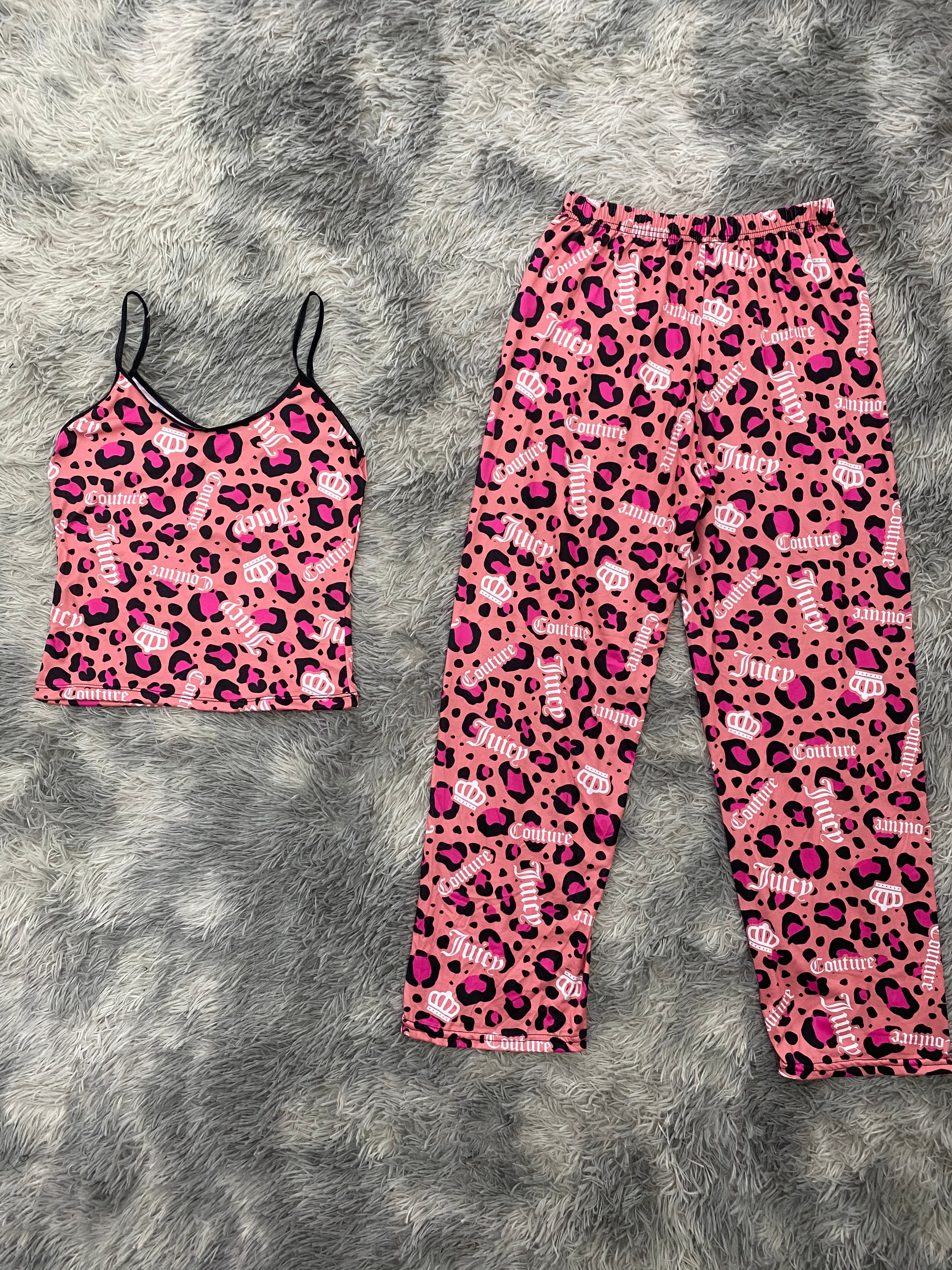 Juicy Couture Animal Print Rosa Blusa Con Pantalón