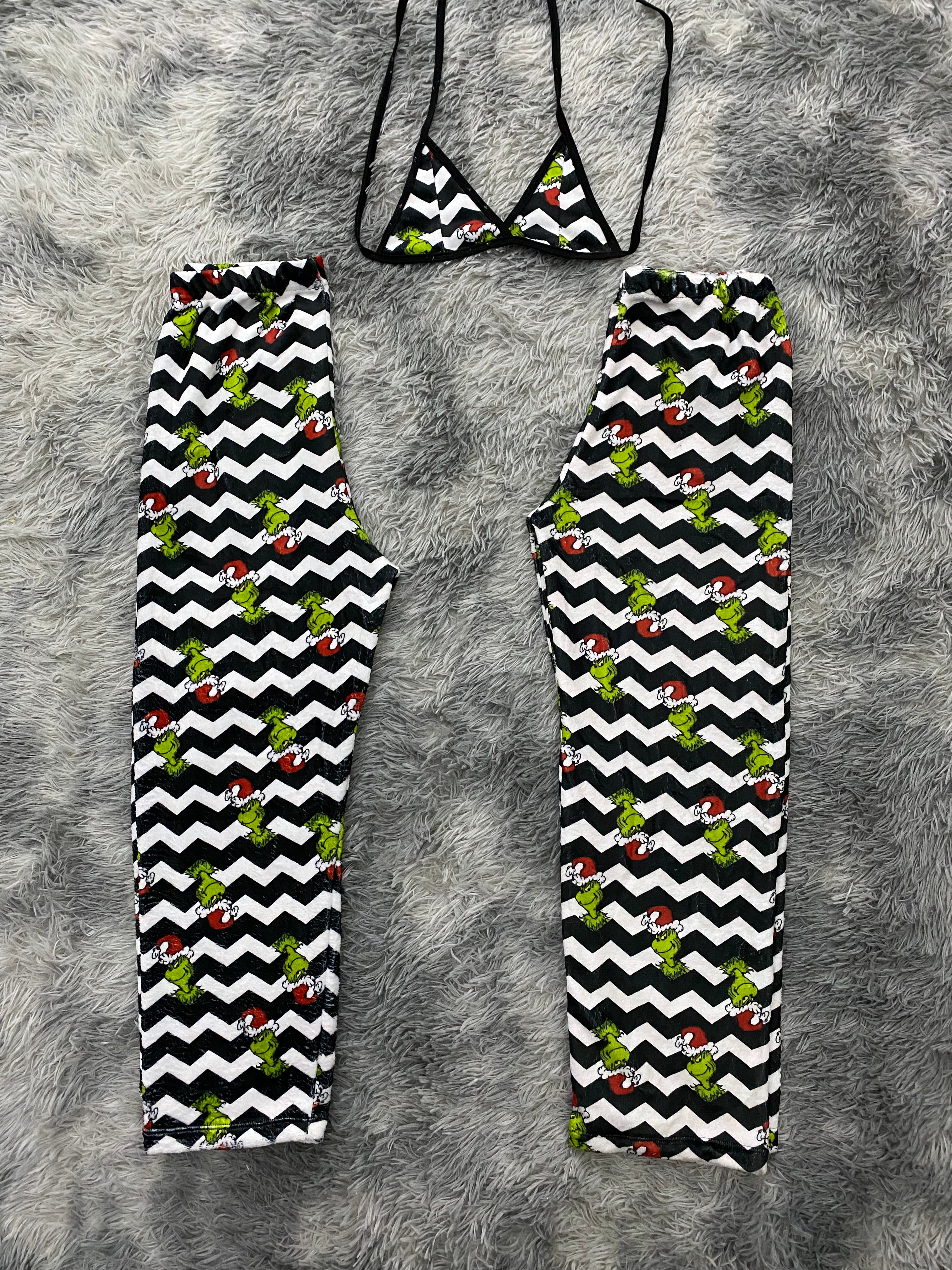 Grinch líneas blancas y negras Pijama Afelpada