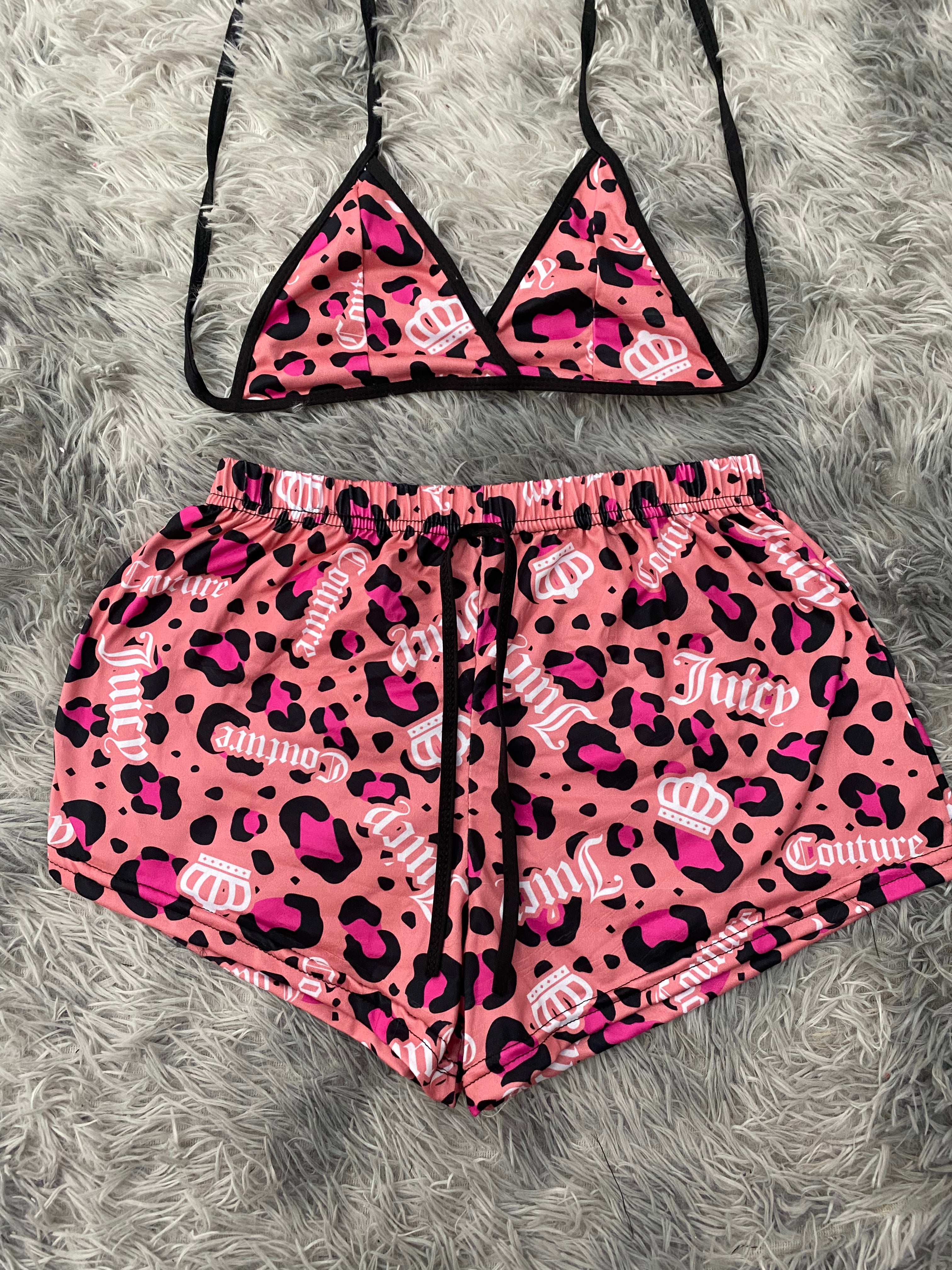 Juicy Animal Print Rosa Top Con Short Brush