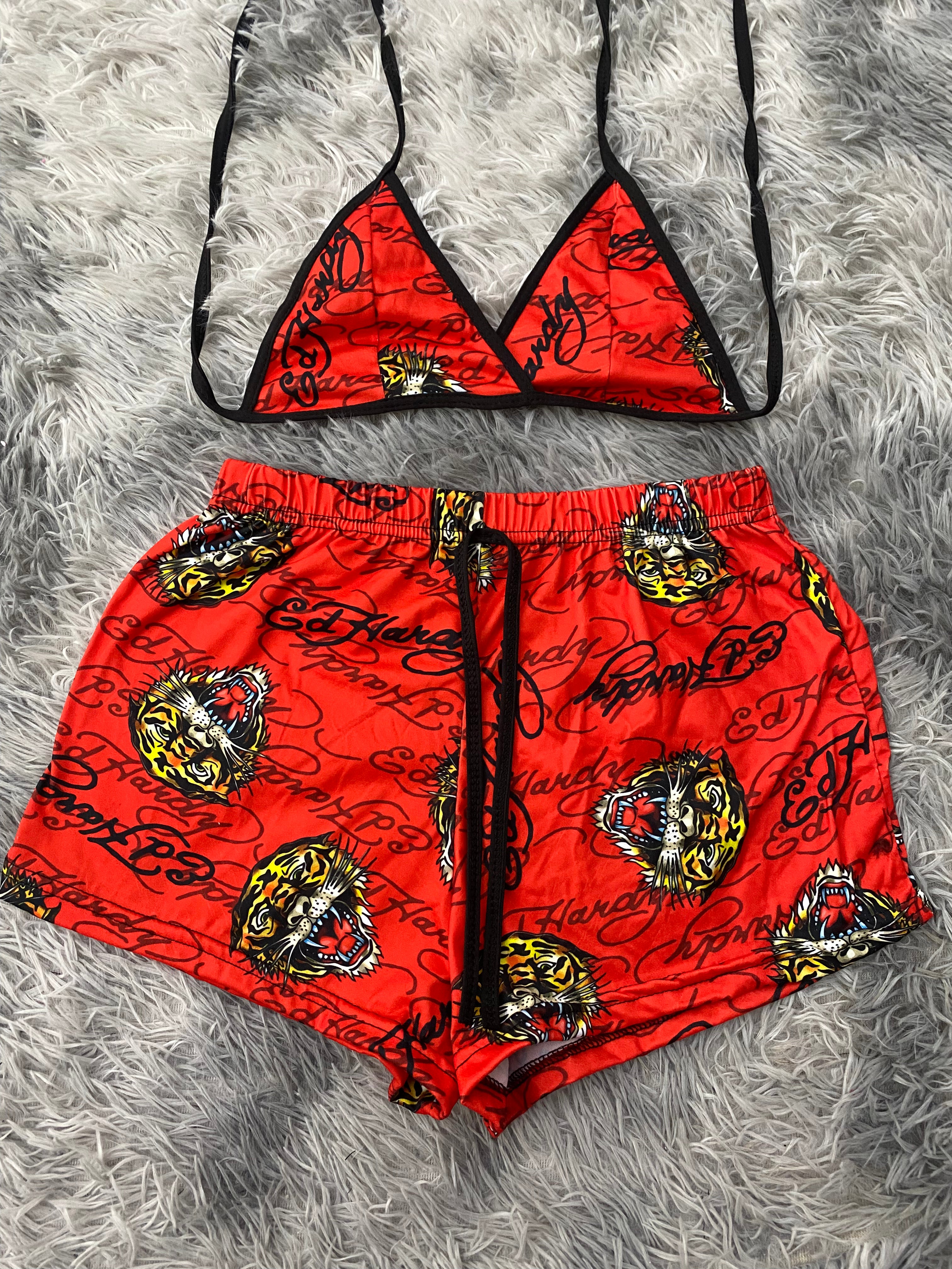 Ed Hardy Rojo Top Con Short Brush