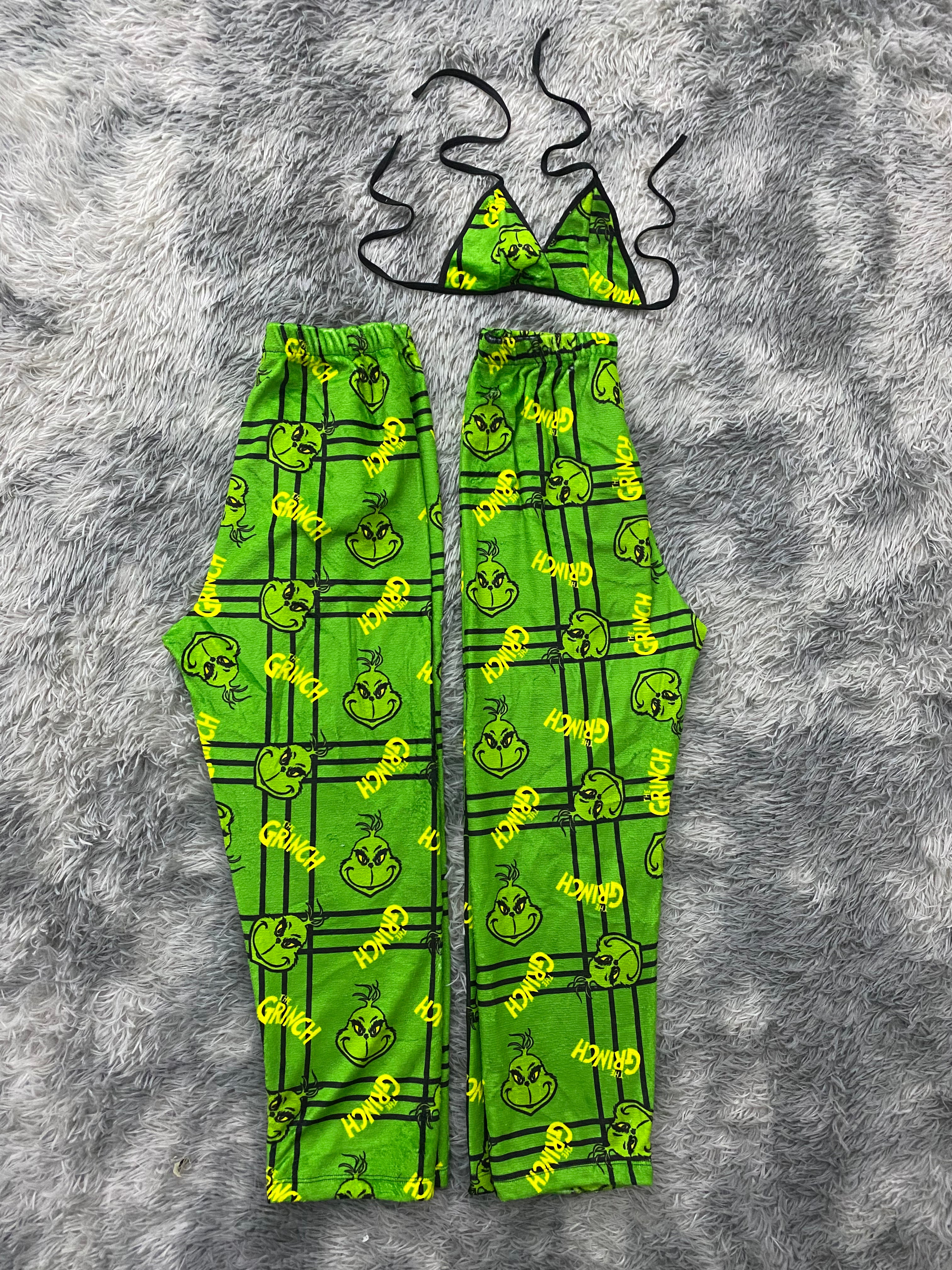Grinch cuadros y rayas verde Pijama Afelpada