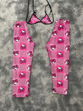 Hello Kitty Moños Cuadros Rosas Duo De Pijama Afelpada