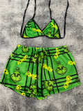 Grinch Caras Y Cuadros Verdes Top Con Short Afelpado