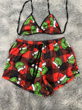 Grinch Cuadros Rojos Top Con Short Afelpado