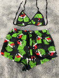 Grinch Cuadros Verdes Top Con Short Afelpado