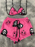 Scream Calabaza Fondo Rosa Top Con Short Afelpado