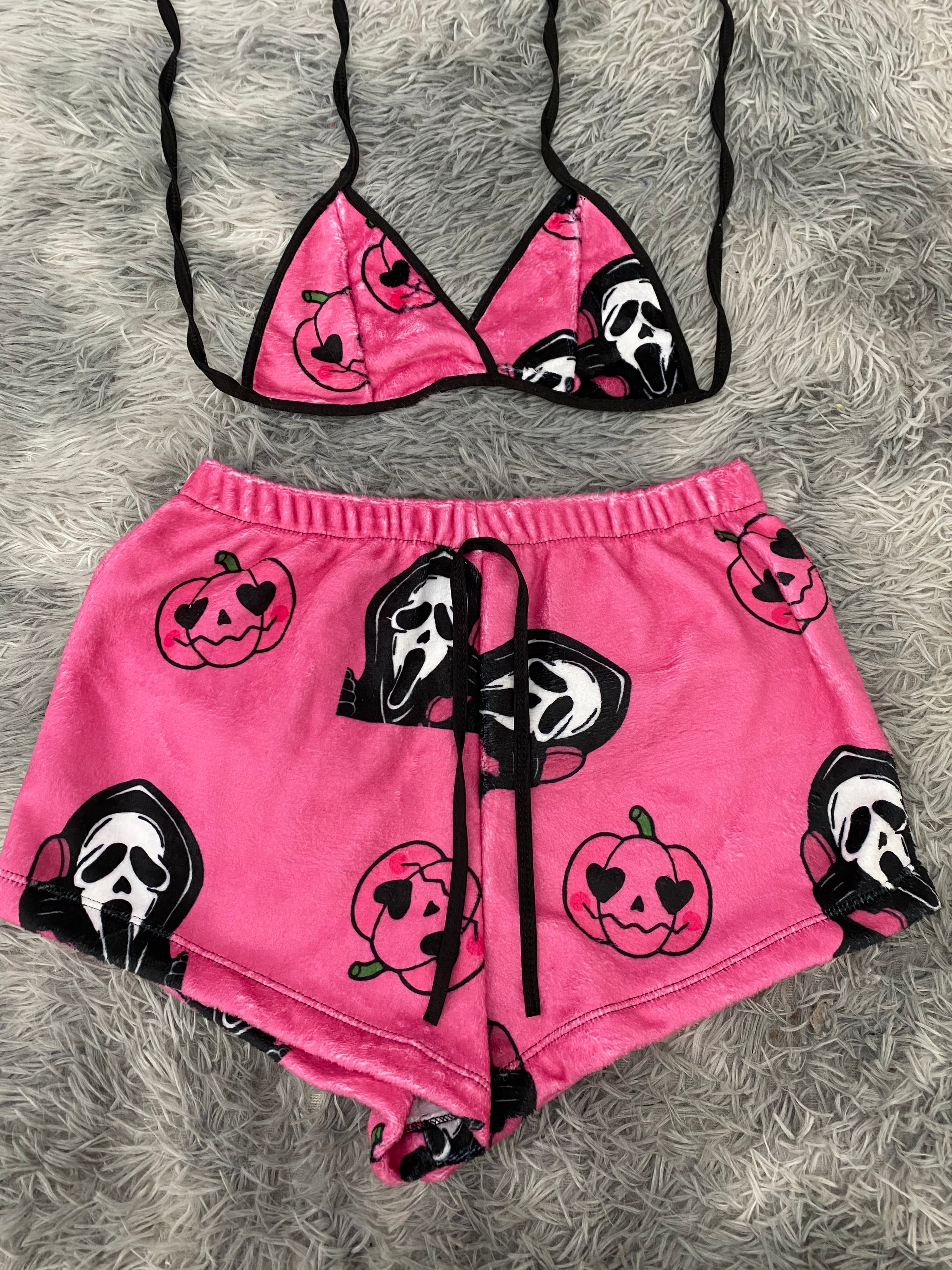 Scream Calabaza Fondo Rosa Top Con Short Afelpado