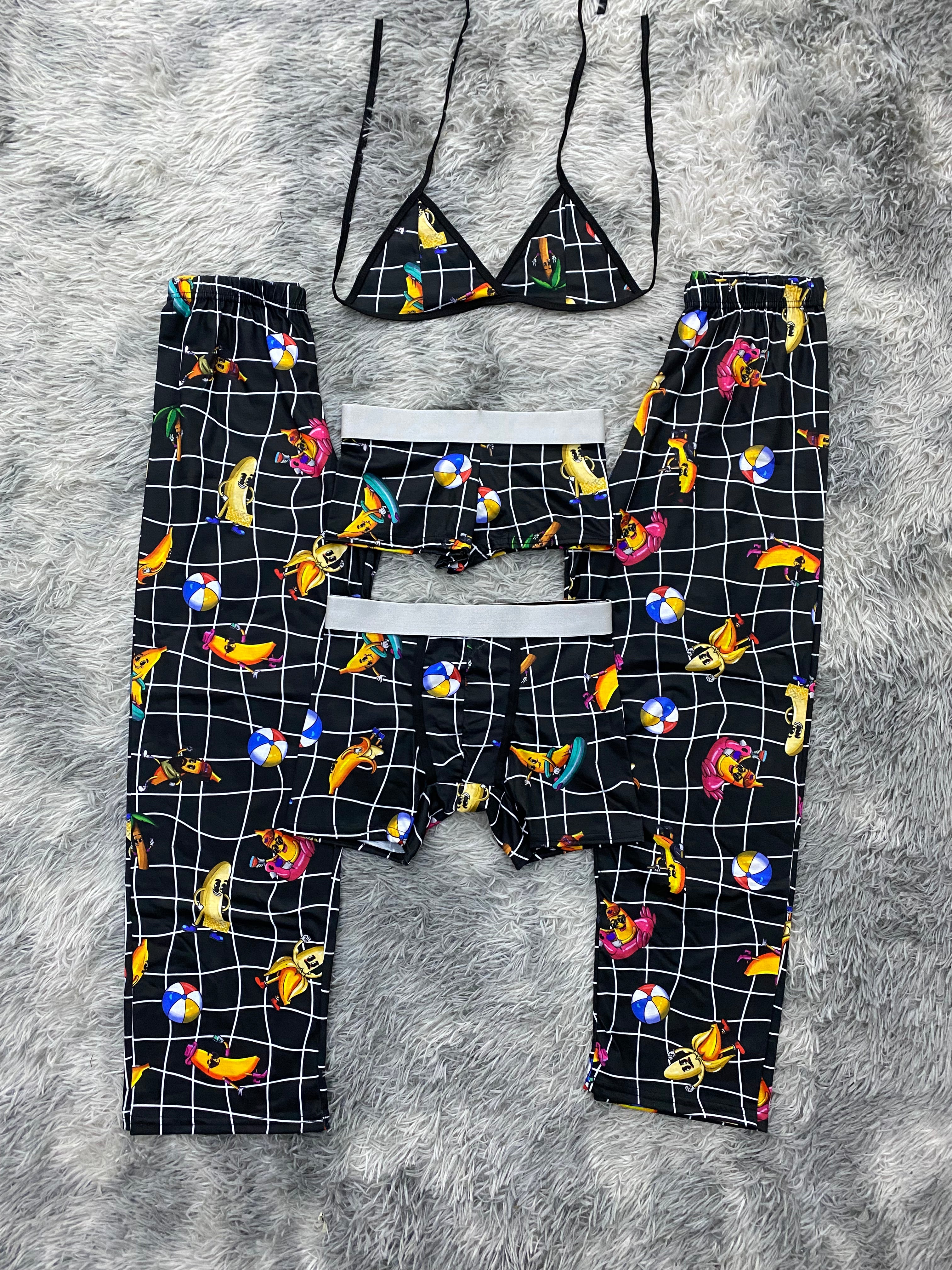 Bananas Cuadros Negros Pijama De 5 Piezas