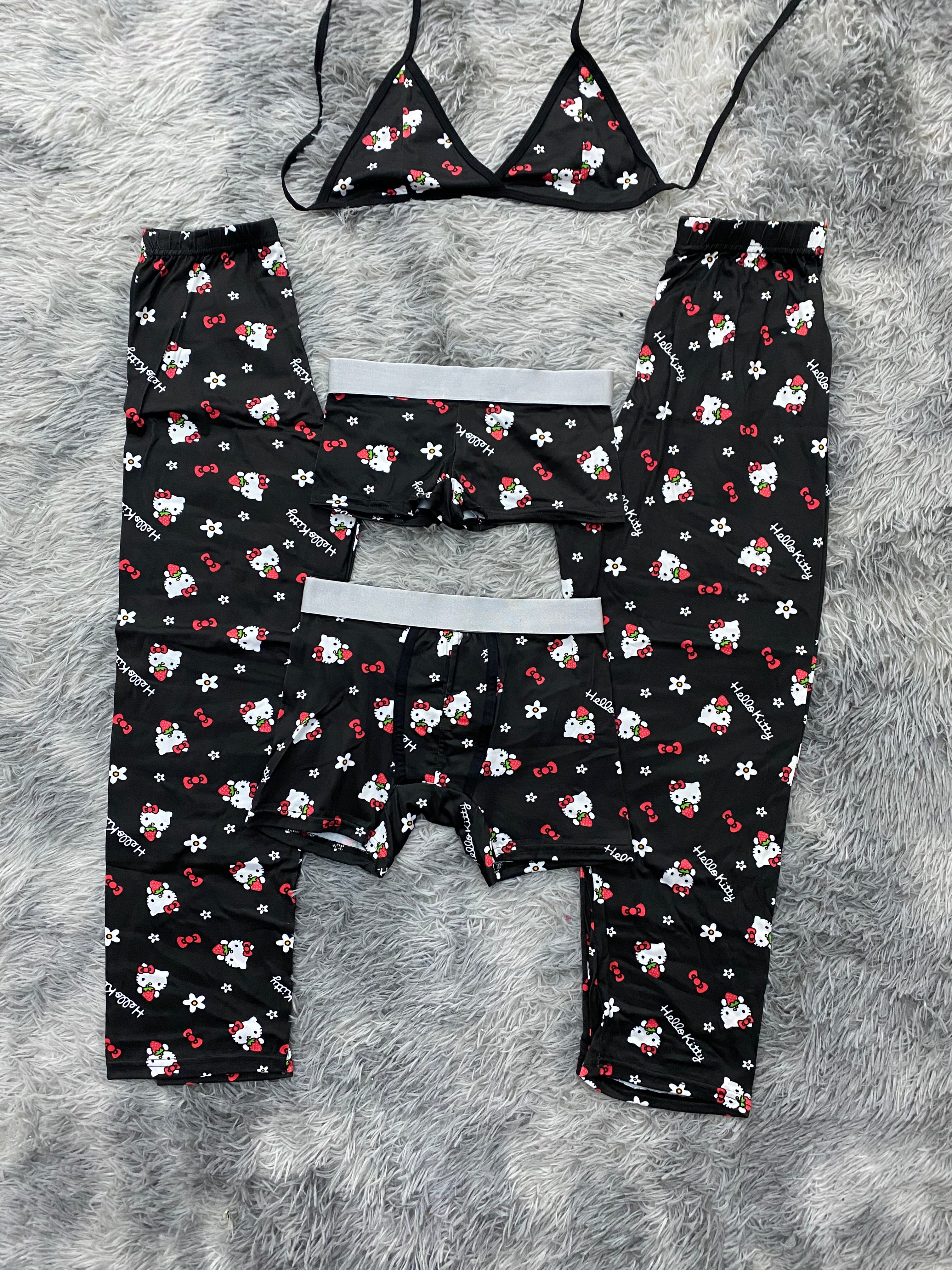 Hello Kitty Fresitas Fondo Negro Pijama De 5 Piezas