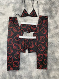 Hello Kitty contorno rojo fondo negro Pijama De 5 Piezas