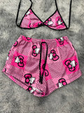 Hello Kitty moños y cuadros rosas Top Con Short Afelpado